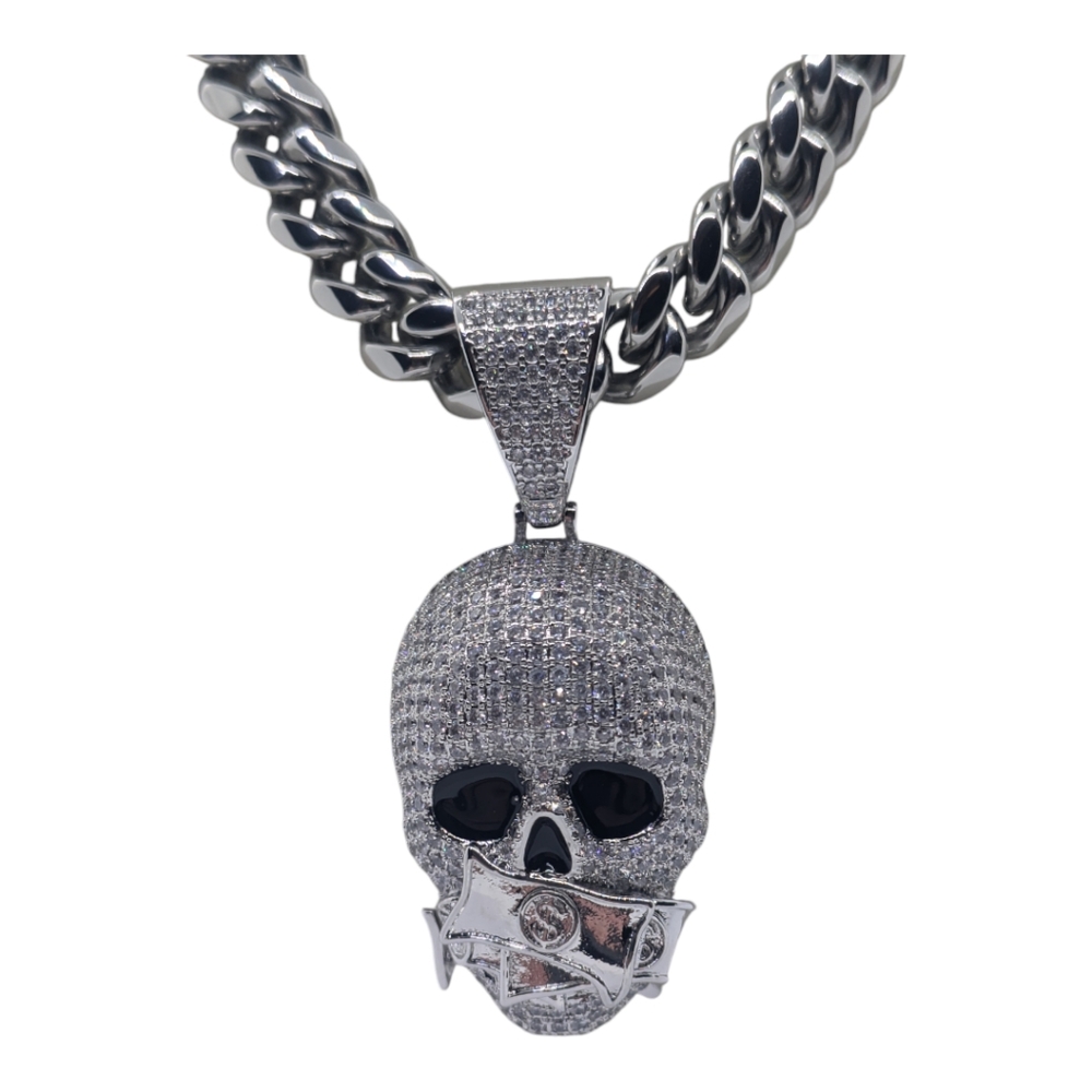 ☠️ Sterling silver Skull Head with Stainless steel necklace - Picture 6 of 9